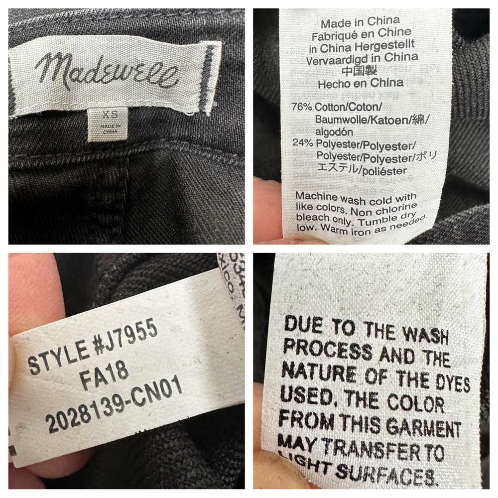 Madewell Skinny Overalls in Black Lunar Wash XS High Rise Raw Hem Stretch Bibs - Picture 12 of 13